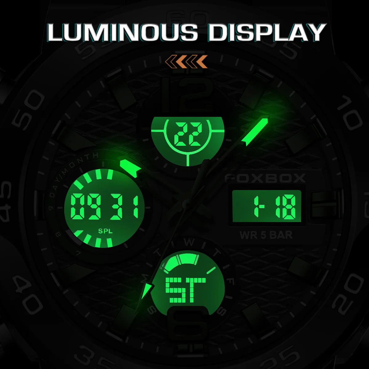Fashion LED Luminous Mens Watch Dual Display Military Sports Man Watch Digital Calendar Waterproof  Quartz Wristwatches For Men