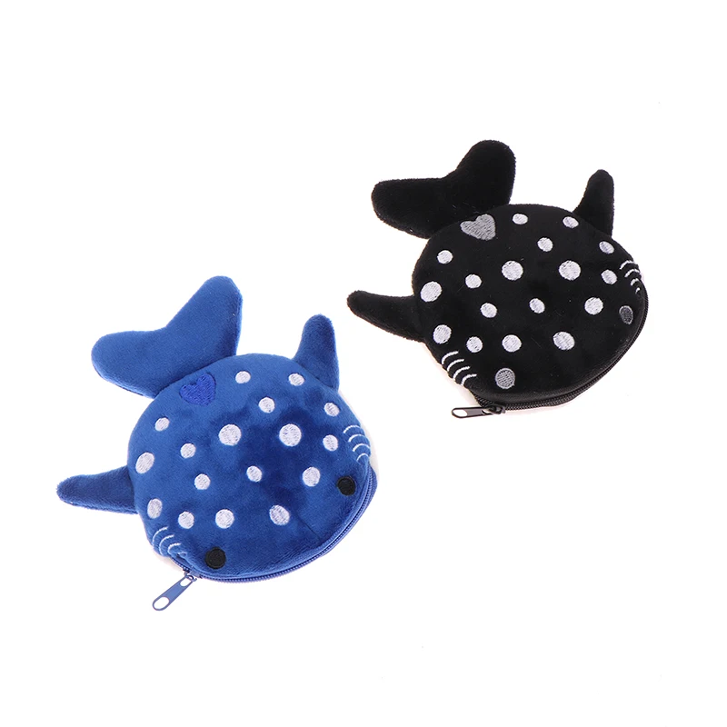 Plush Shark Coin Purse Cartoon Cute Coin Purse Zip Plush Three-dimensional Coin Purse Headphone Bag Wallet Key Holder