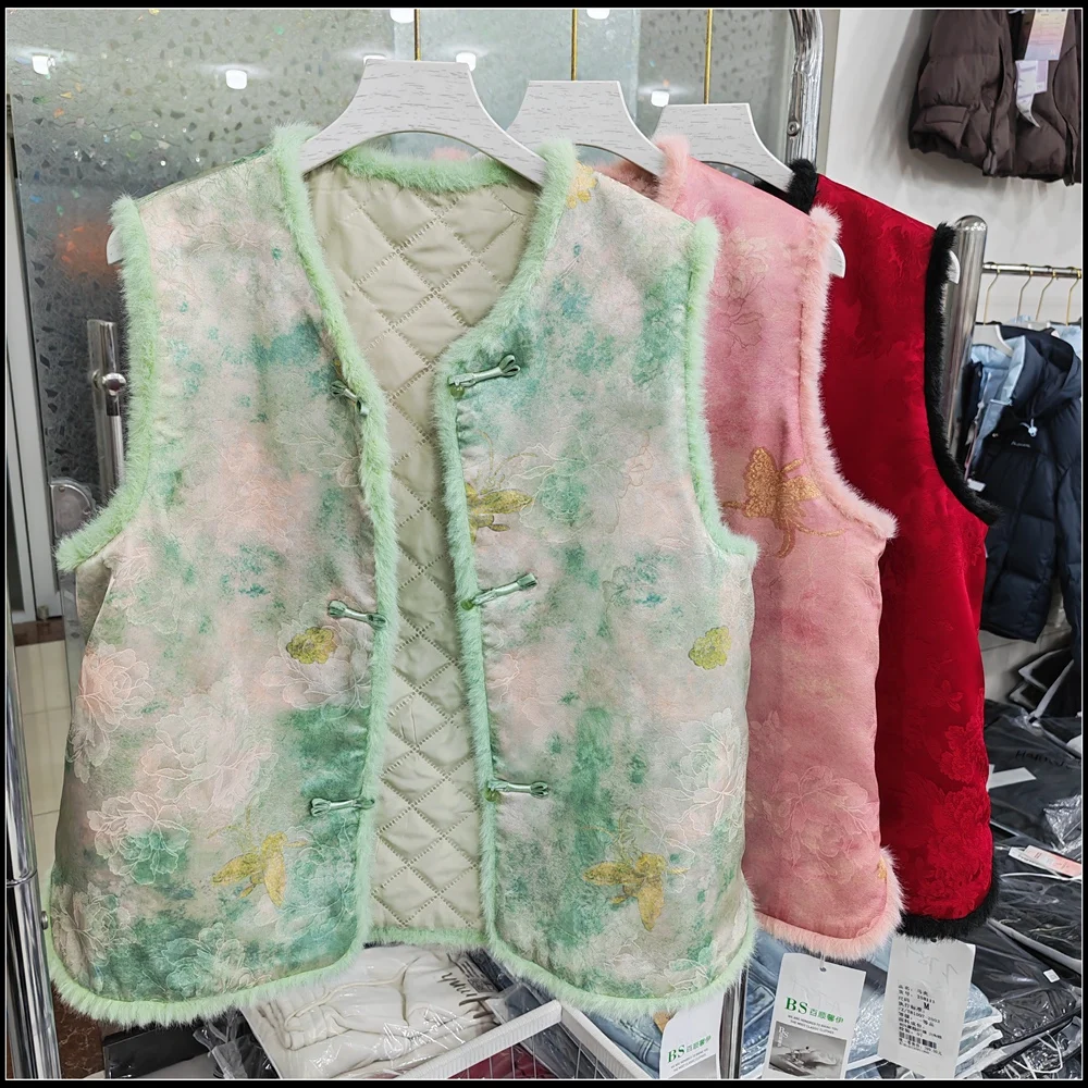 Ele Chinese Sle Embroidered Jaet Women's Single Button round Ne Svel Vest High End Feel Commute Faion