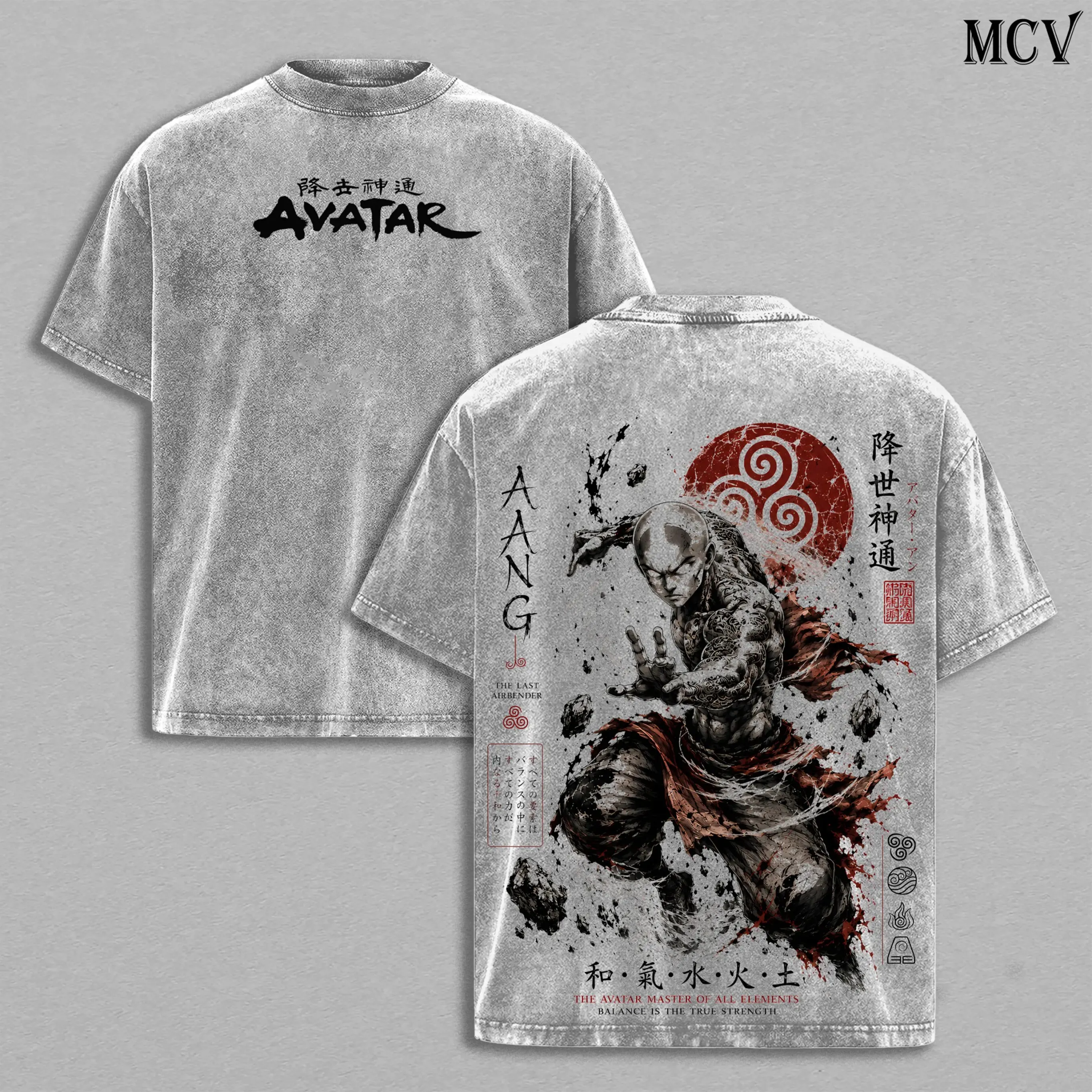 Manga Avatar:The Last Airbender T-shirt Men Clothing Aang Printed Vintage Washed Oversized T Shirt Summer Cotton Tees Clothes