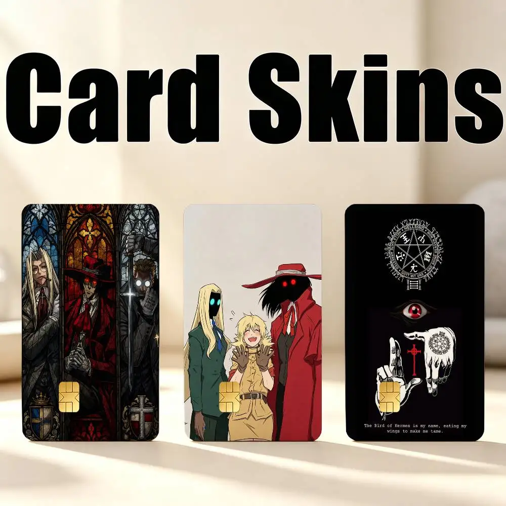 Anime H-Hellsing 1Set 4Pcs Card Skin Stickers, Waterproof Decorative Film for Credit Debit Bank Bus IC Cards