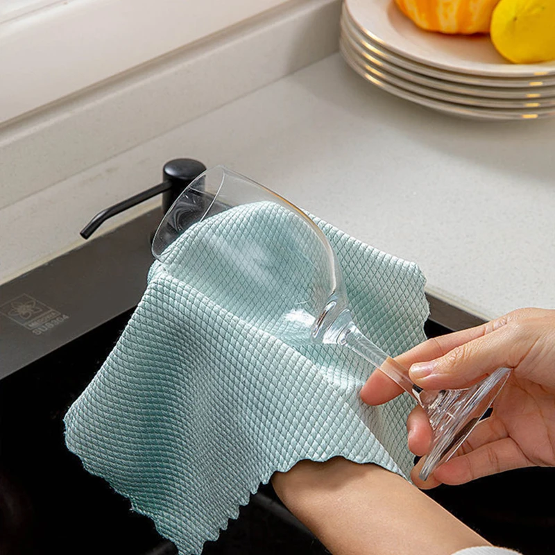 10/5Pcs No Trace Glass Cleaning Towel Absorbent Dish Cloth for Tableware Kitchen Rag Towel for Kitchen Household Cleaning Tool