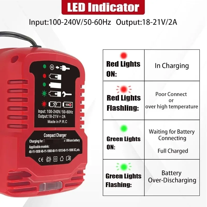 Portable Rapid Charger Featuring Safety Protection System Compatible with For 48-11-1811 18V Lithium Batteries with US/EU Plug