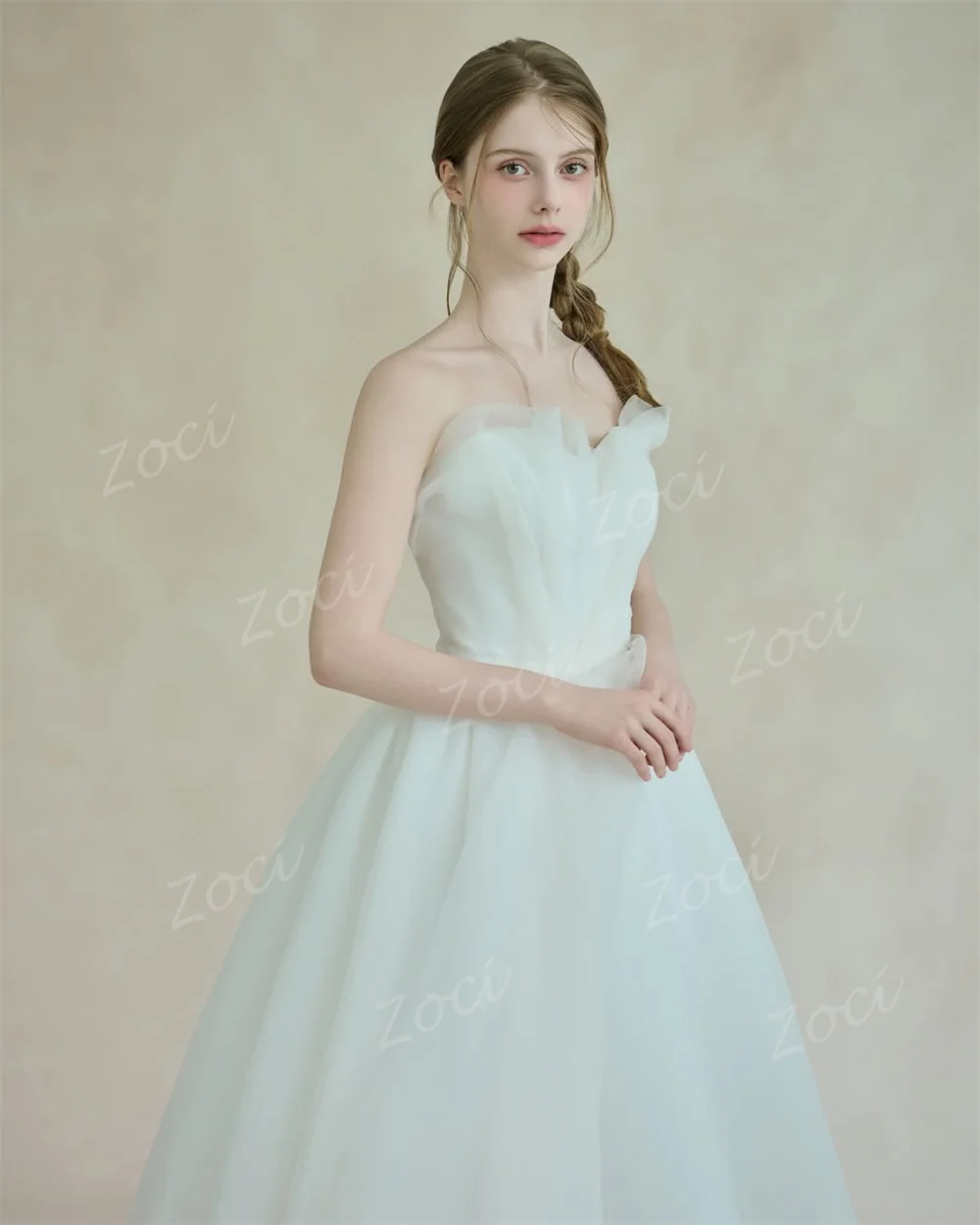 Zoci Modern Off Shoulder Organza A Line Korea Wedding Dresses Corset PhotoShoot Bride Wedding Party Gown 드레스 Customized