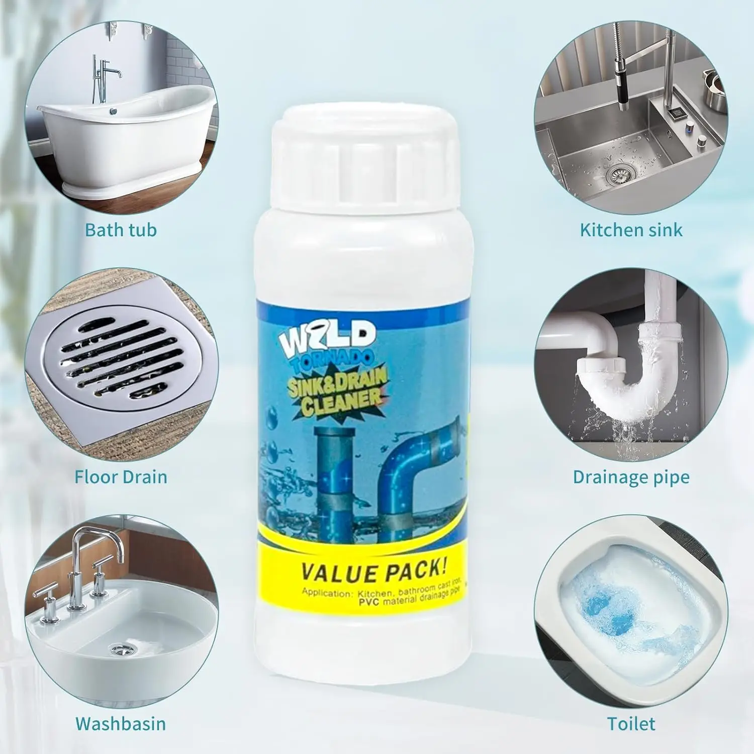 5-Bottle Set Powerful Kitchen & Toilet Sink Drain Cleaner Dredging Agent Fast-Acting Sewer Deodorant Cleaning Tool