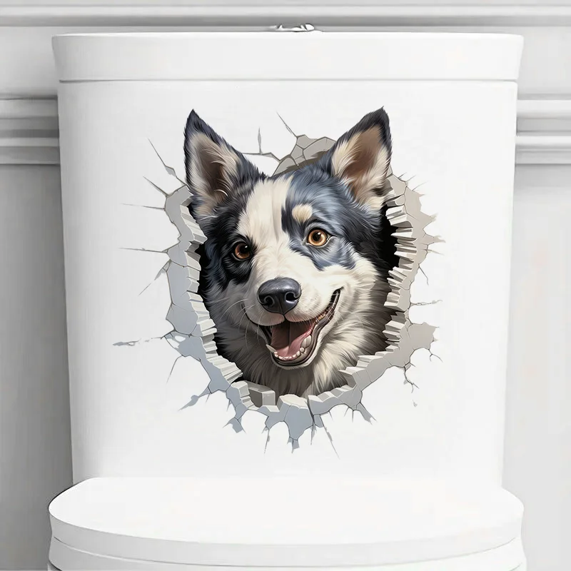 

90929# Cheerful Icelandic Sheepdog Toilet Stickers, Bedroom Entryway Living Room Porch Home Decoration Wall , Removable Stickers