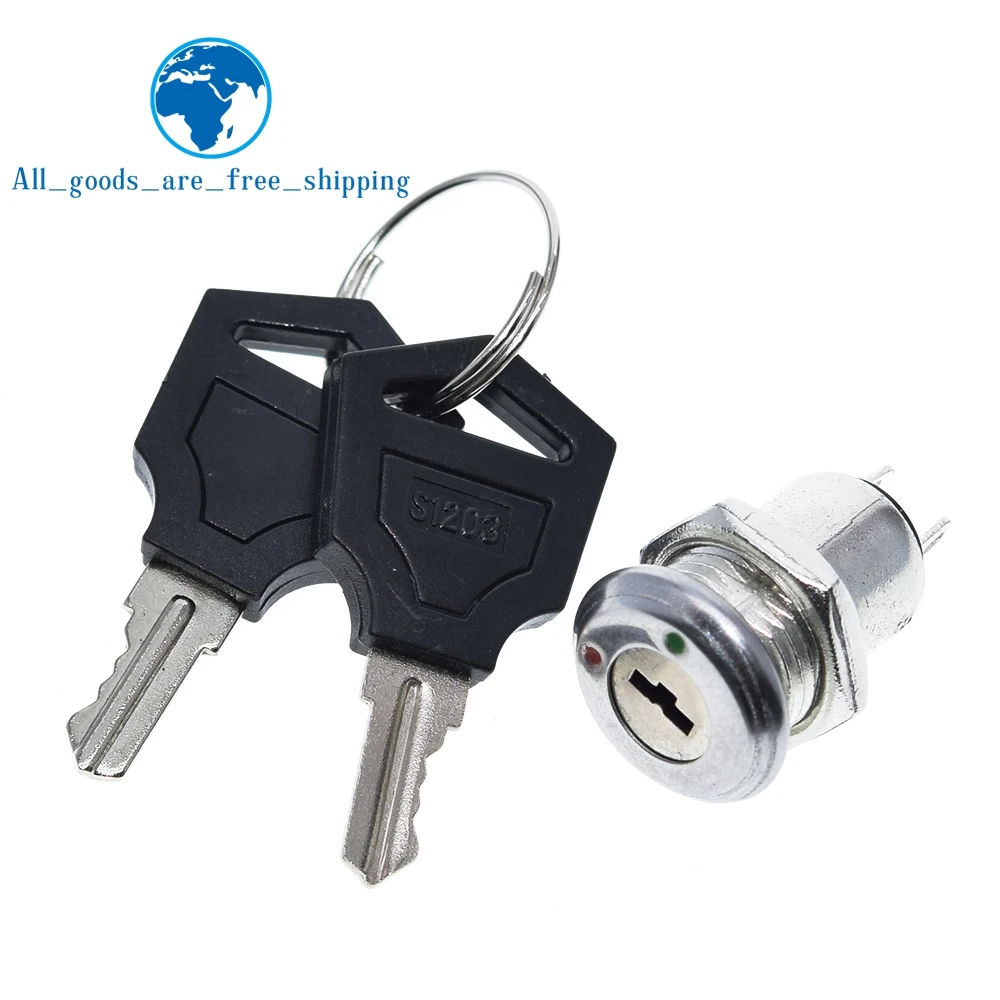 12mm Stainless Steel Electronic Key Switch ON OFF Lock Switch Phone Lock Security Power Switch 12*21mm S1203 2PIN 2 Keys