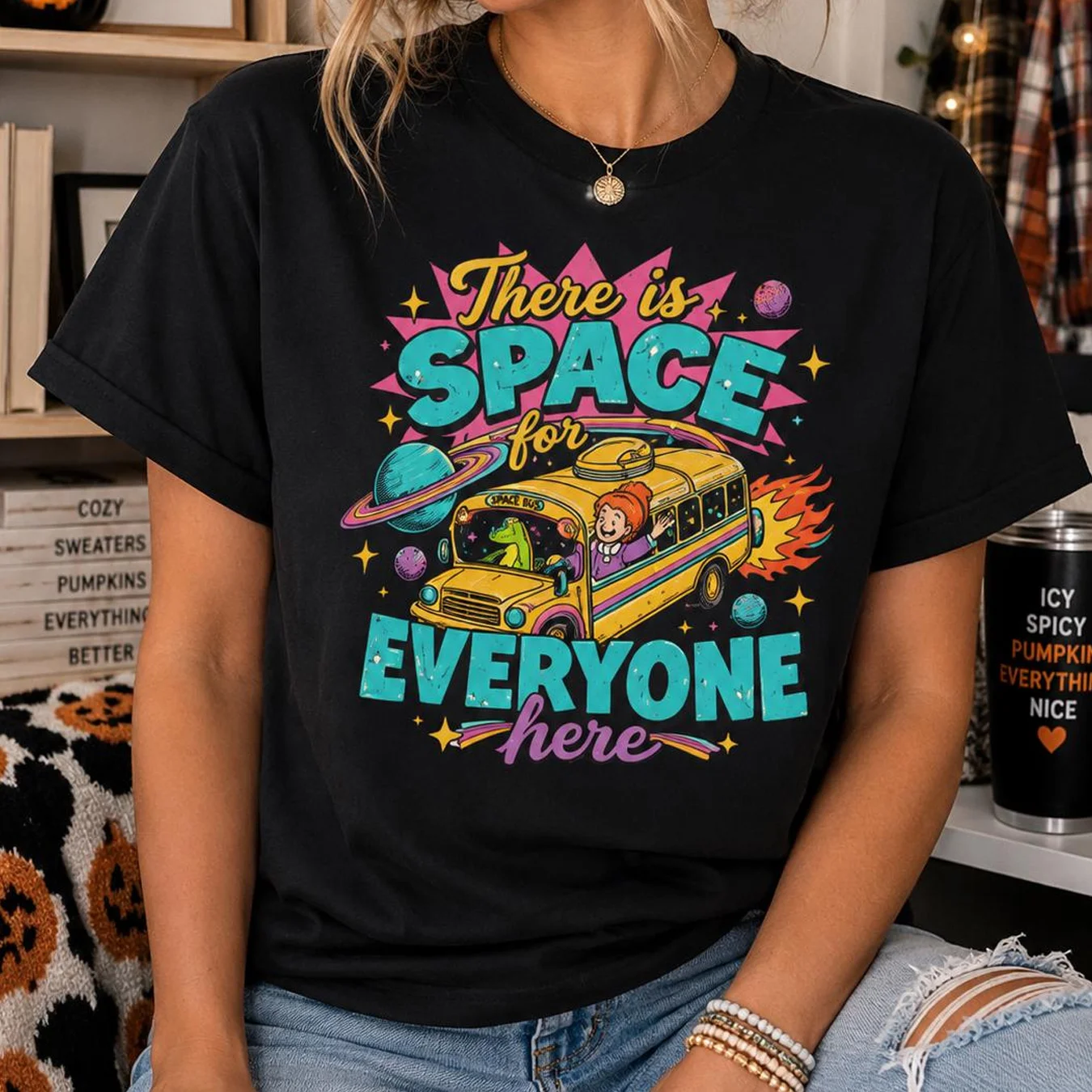 Inspired Retro Pattern T-Shirt Everyone Has Space Inspirational Elementary  Unisex Short-sleeved Street Y2K Casual Tops Clothing