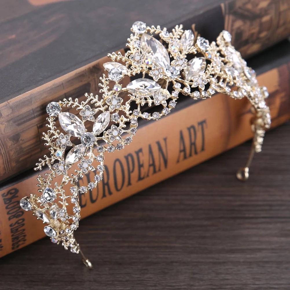 

Baroque Exquisite Crystal Rhinestone Tiara Crowns Wedding Brides Crowns Jewelry Bridal Hair Accessory (Shallow Golden White Dril