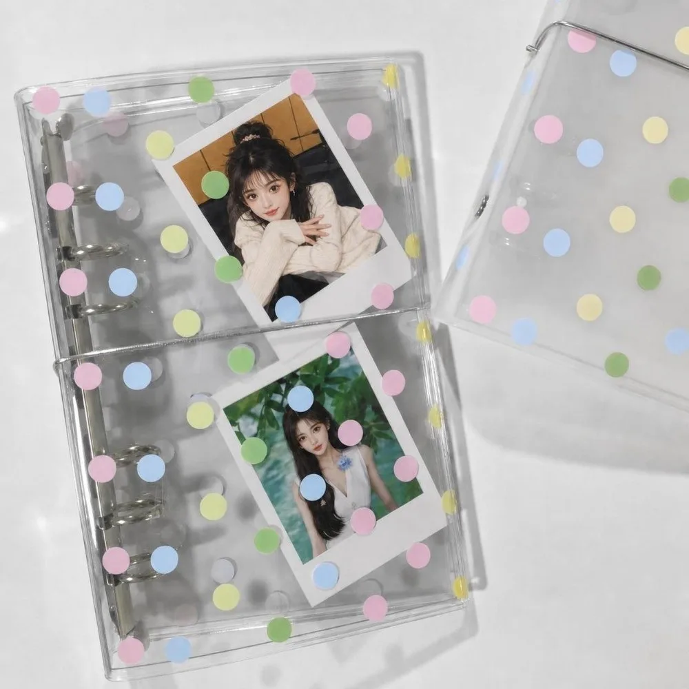 PVC Binder Cover M5/A6/A7 Colorful Polka Dot Print Loose Leaf Shell Transparent Strap-on Journal Shell DIY Planner