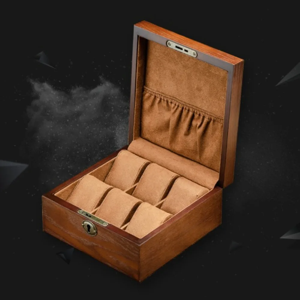 High-end 6 Slots Watch Box With Lock Watch Holder Wooden Watch Display Case Luxury Collection Watch Storage Box Men Women