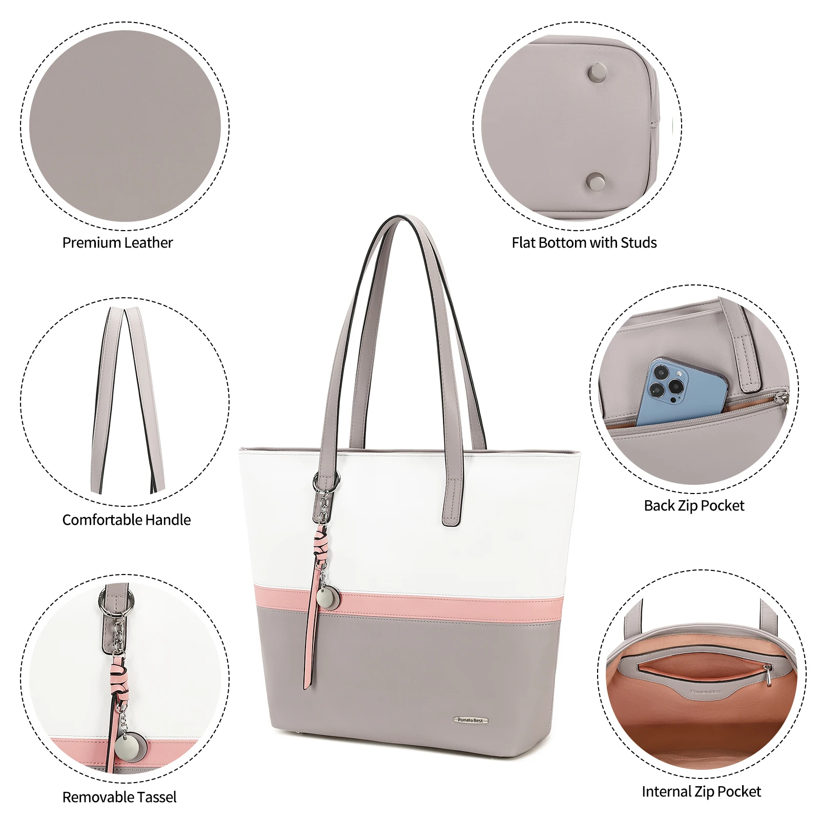 Tas Tangan Wanita Tas Tote Besar Pembelanja Wanita Tas Bahu Kulit PU dengan Kompartemen Besar untuk Belanja Kantor Sekolah