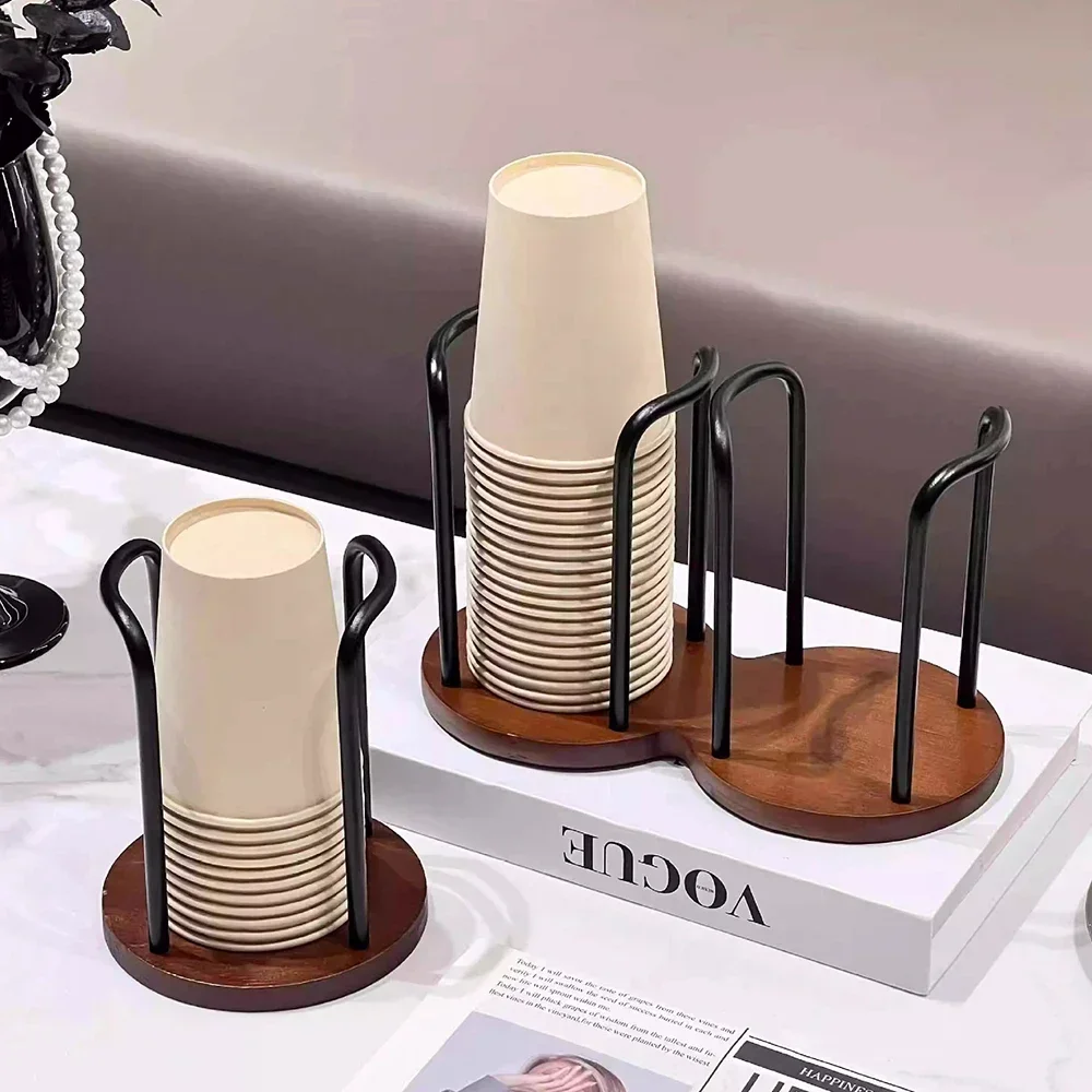 Wooden Disposable Cup Dispenser Rack Kitchen Mug Holder Storage Stand Organizer Shelf Tea Coffee Display Tower for Home Bar Cafe