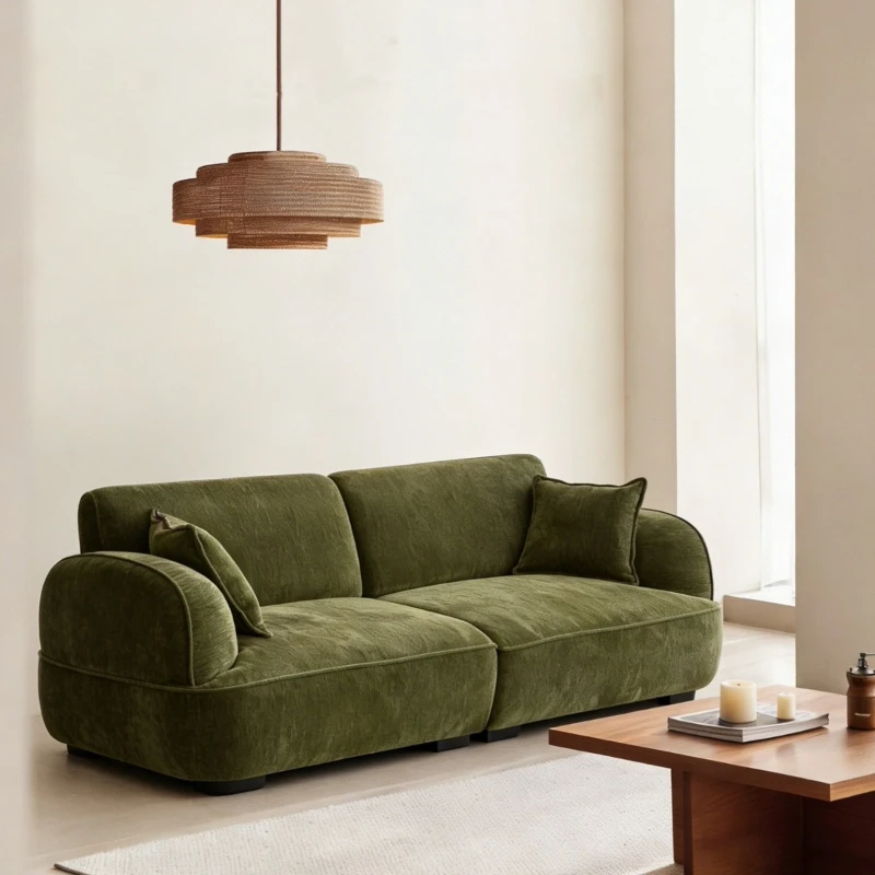 Modern simple living room small apartment three-person sofa green fabric sofa