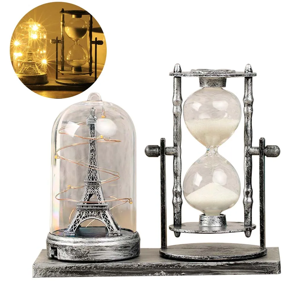 

European Style Hourglass Retro Iron Tower S Timer Delicate Desktop nament Bedroom Office Decor Creative Home Living Room Study