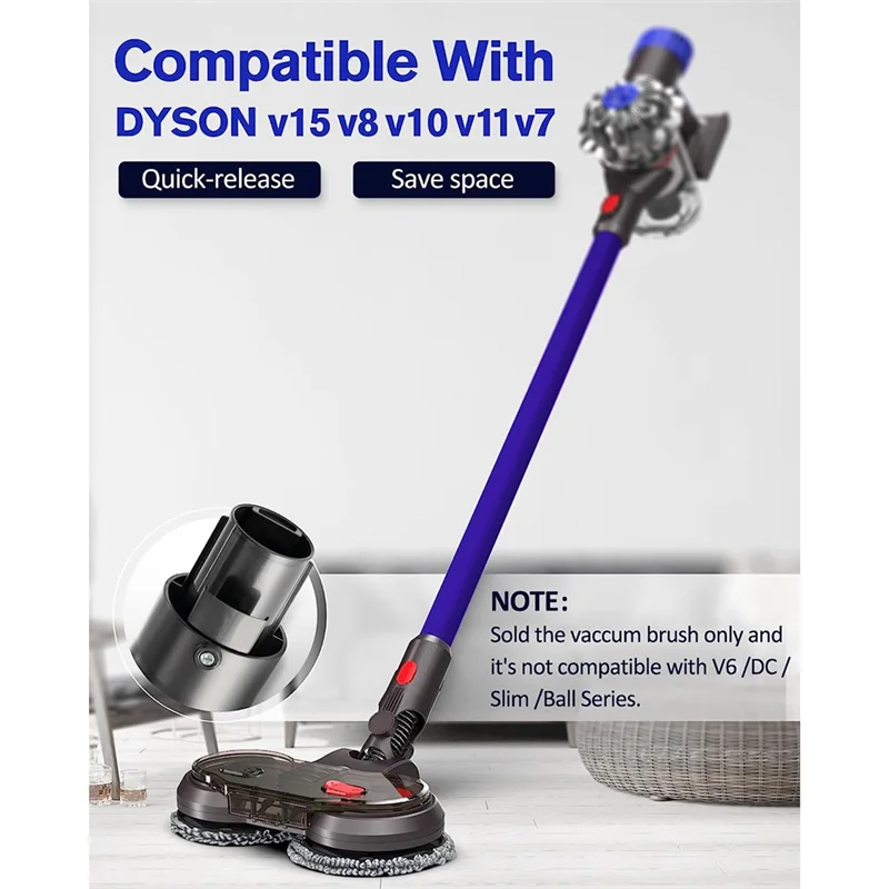 A99X-Electric Dry Wet Mopping Head Replacement For Dyson V15 V8 V7 V10 V11 Vacuum Cleaner, With Removable Water Tank, 6 Mop Clot