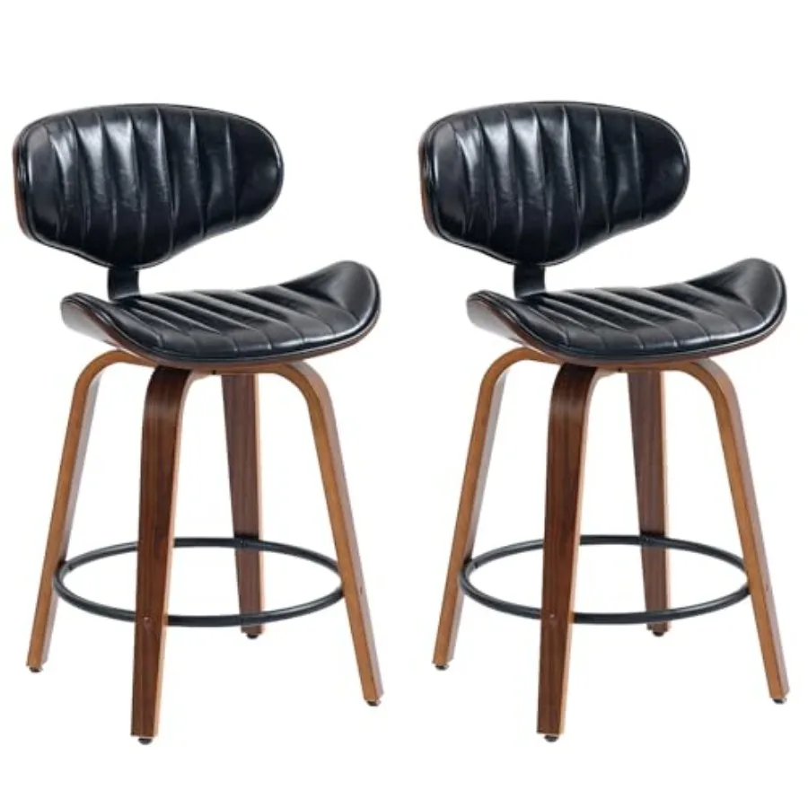 

Bar Stools Set of 2 24 inch PU Leather Wooden Bentwood Swivel Barstools Counter Height Modern Breakfast Bar Chairs with Backres