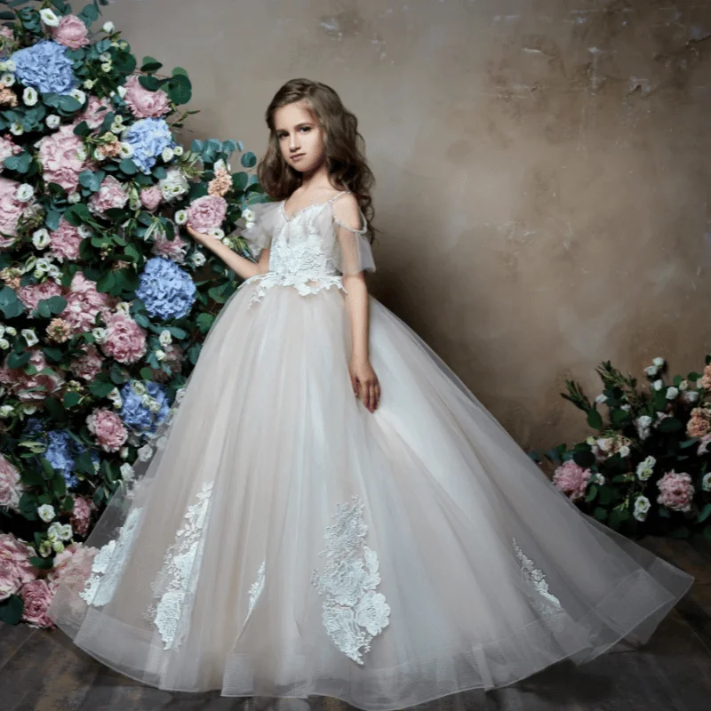 Custom Flower Girl Dress Custom Flower Girl Dress Spaghetti Strap Lace Tulle Kids Wedding  First Communion Pageant Outfit