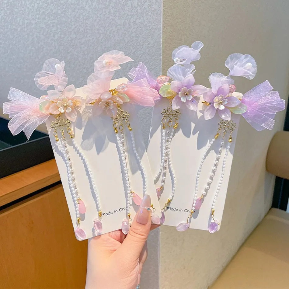 

Chinese Style Flower Hair Clips Elegant Exquisite Butterfly Petal Tassel Hairpin For Girls Hanfu Jewelry Hair Accessories TM04