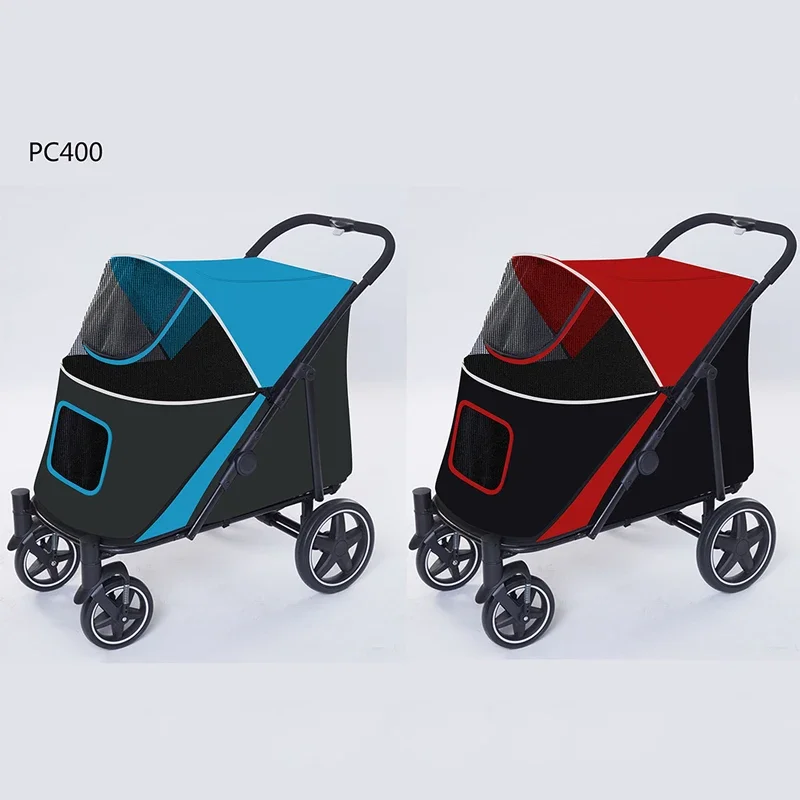 Fabricação de carrinhos de gatos dobráveis grandes, carrinhos de cães de estimação de luxo populares para viagens