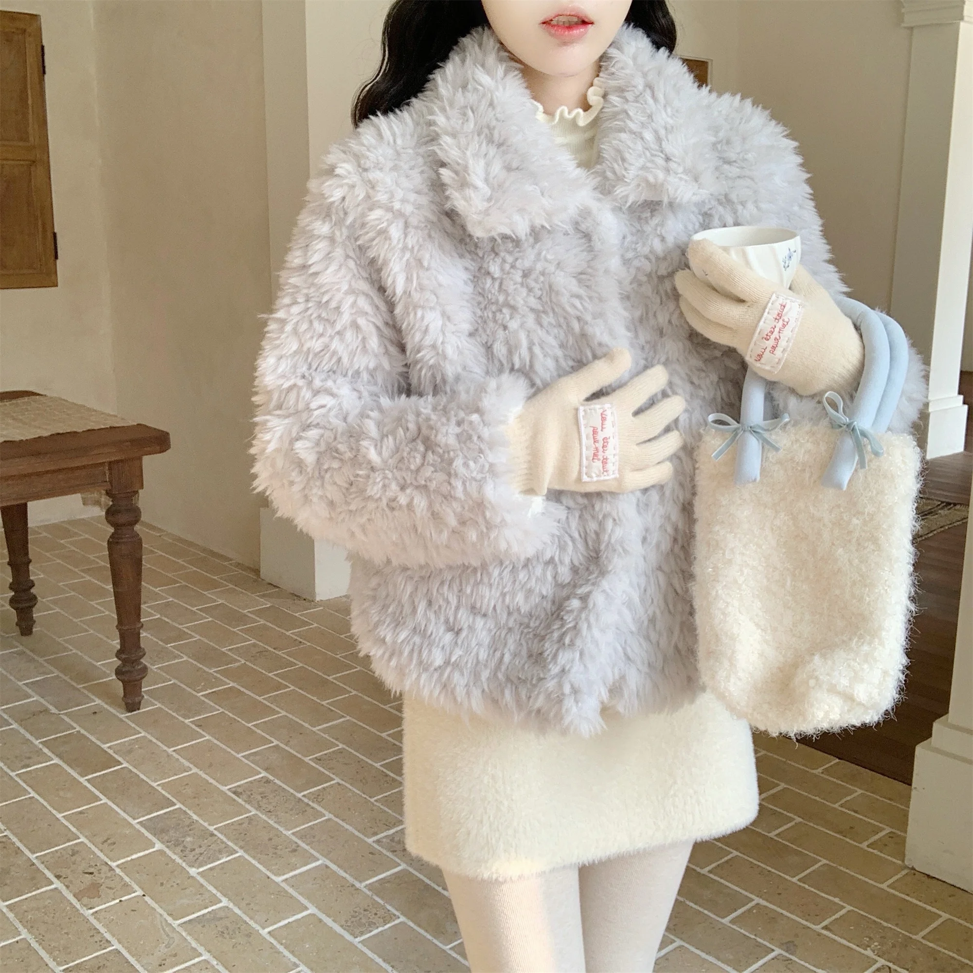 

Женская зимняя теплая куртка YN Korean Sle Teddy из искусственного меха с хлопковой подкладкой, воротником-стойкой, повседневная, прямого кроя