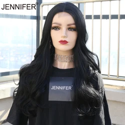 Synthetic 22inch Lace Wigs For Women Black Long Wave  High Temperature Fiber Hair  Middle Parting Hair Daily/Cosplay