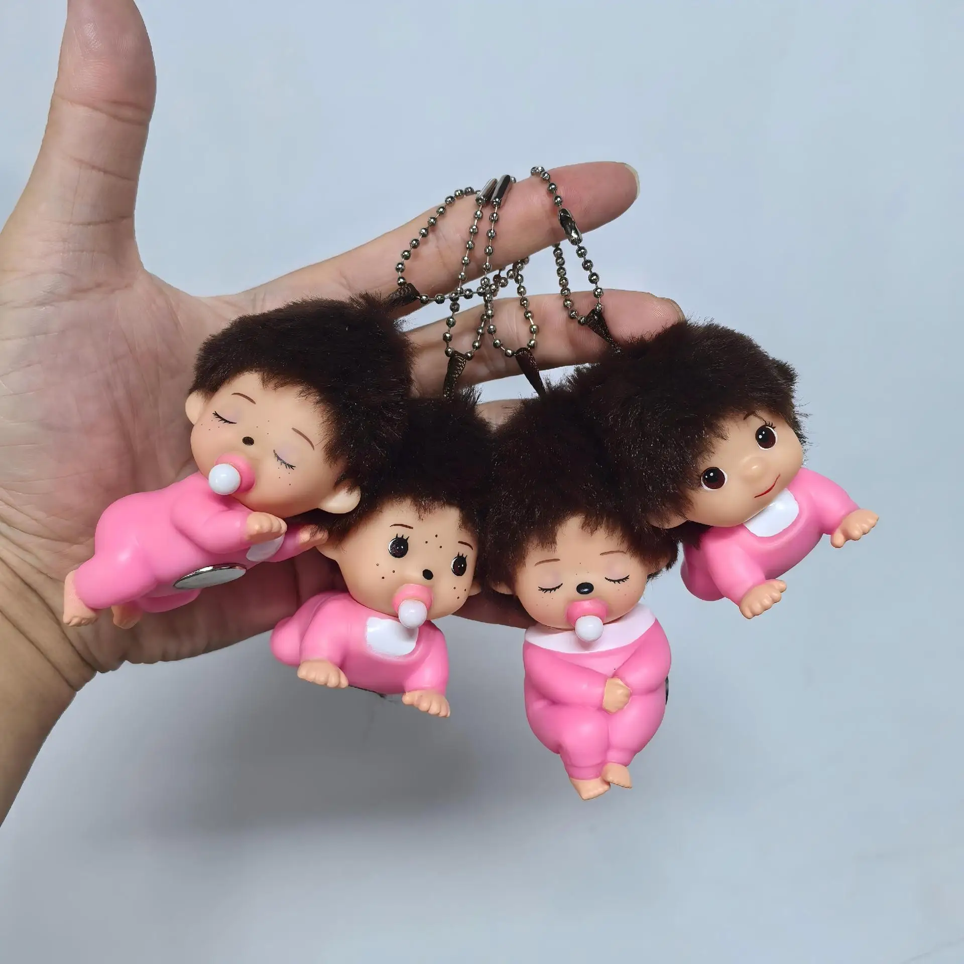 4pcs Cartoon Monqiqi Refrigerator magnet Keychain Pendant Doll Desktop Backpack Pendant Doll Ornament Creative Gifts