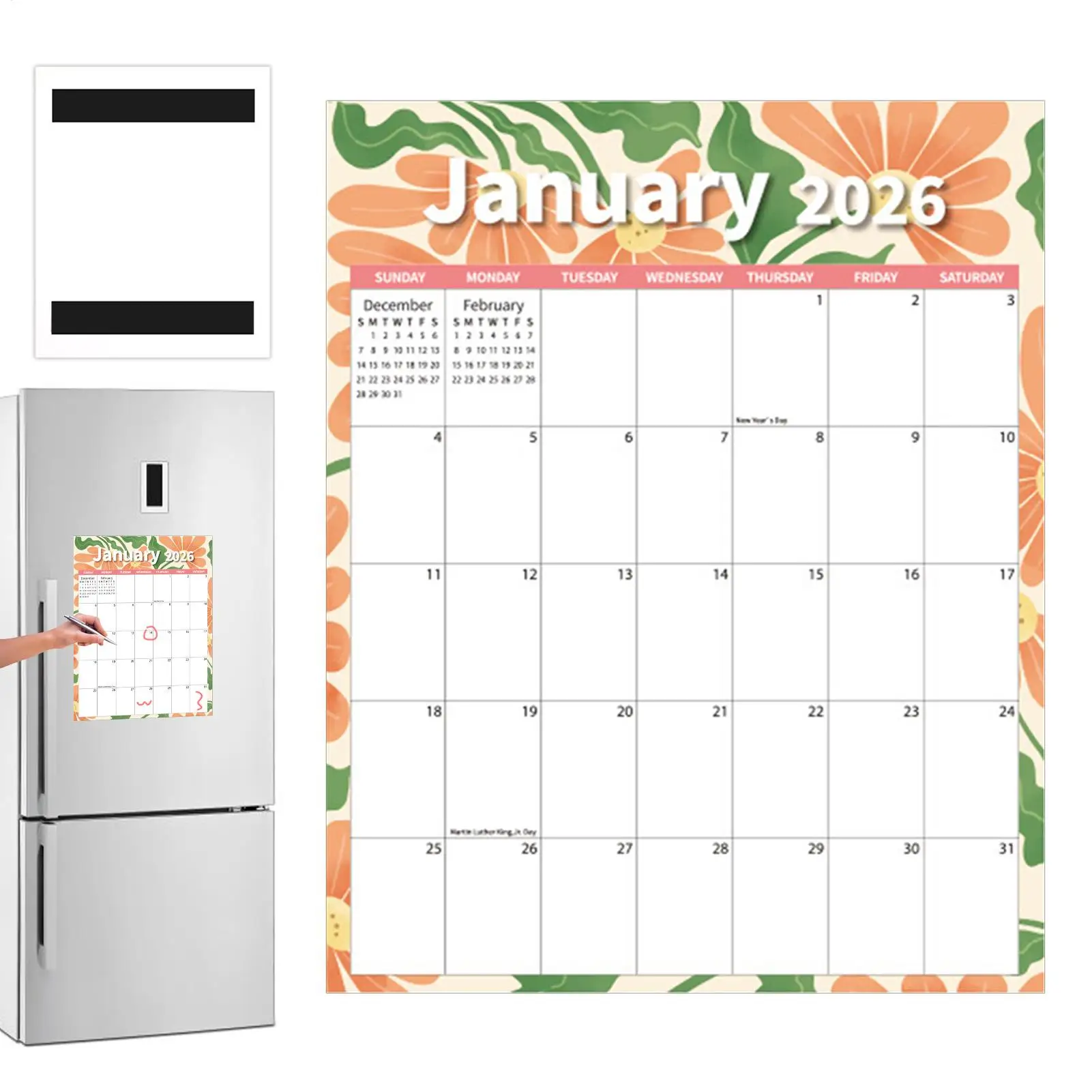 

Магнитный календарь, еженедельник на 12 месяцев, календарь на 2026 год, устойчивый к размазыванию магнитный график, обратный отсчет, перфоратор для школы