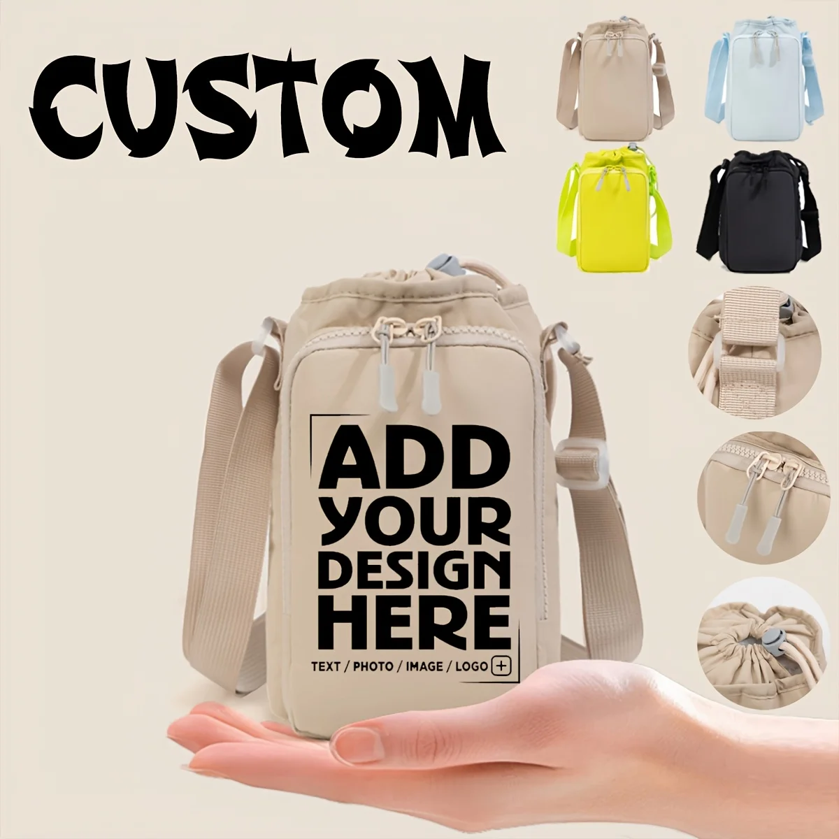 Personalized Custom Logo Text Nylon Crossbody Bag Lightweight Bottle Phone Pouch Adjustable Strap Travel Shoulder Bag for Women