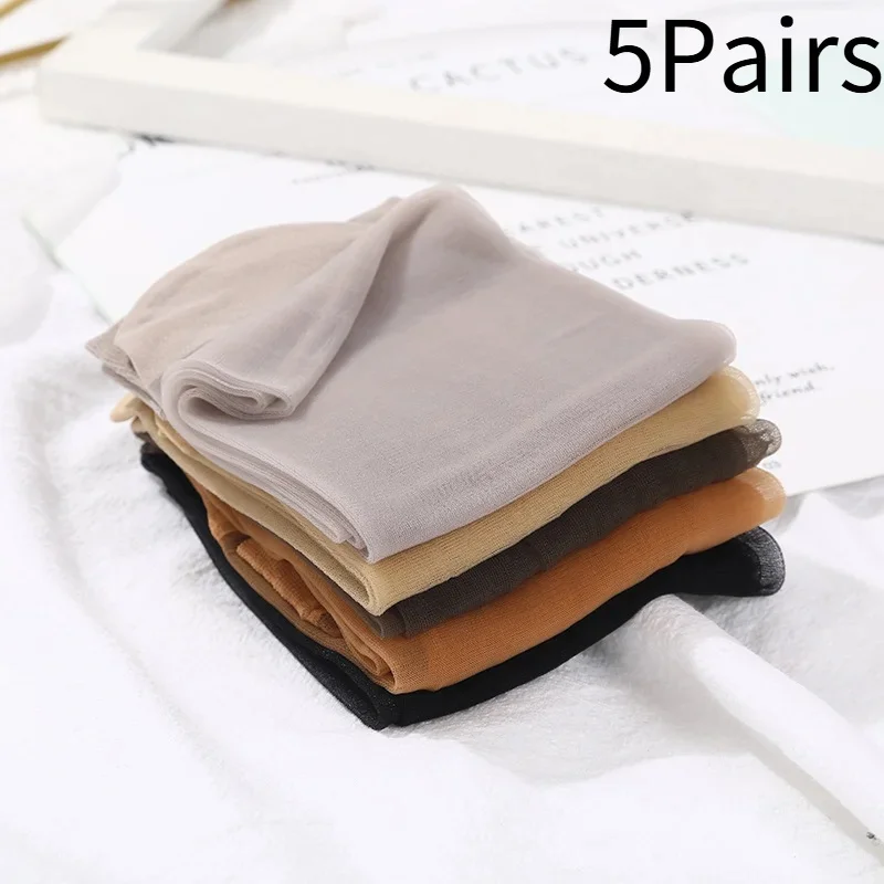 5/10Pairs Cross Border New Womens Mid Calf Stockings Summer Ultra Thin Crystal Silk Calf Stockings Skin Sheer Medium Long Socks