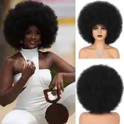 70s Synthetic Afro Kinky Curly Wig with Bangs Afro Wigs Heat Resistant Bouncy Costume Cosplay Party Wig
