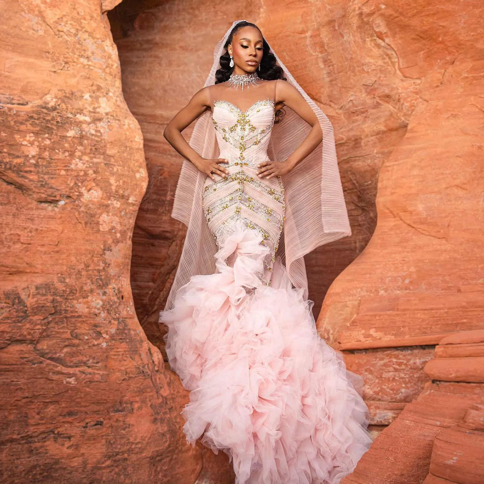 Pretty African Wedding Bridal Dress Black Women Birthday Photoshoot Dress Pink Mermaid Beaded Evening Dresses Asoebi Formal Gown