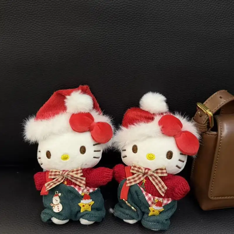 Sanrio Christmas Cloak overalls Hello Kitty backpack Zipper keychain Creative Decoration plush Doll Girls holiday plush toy gift