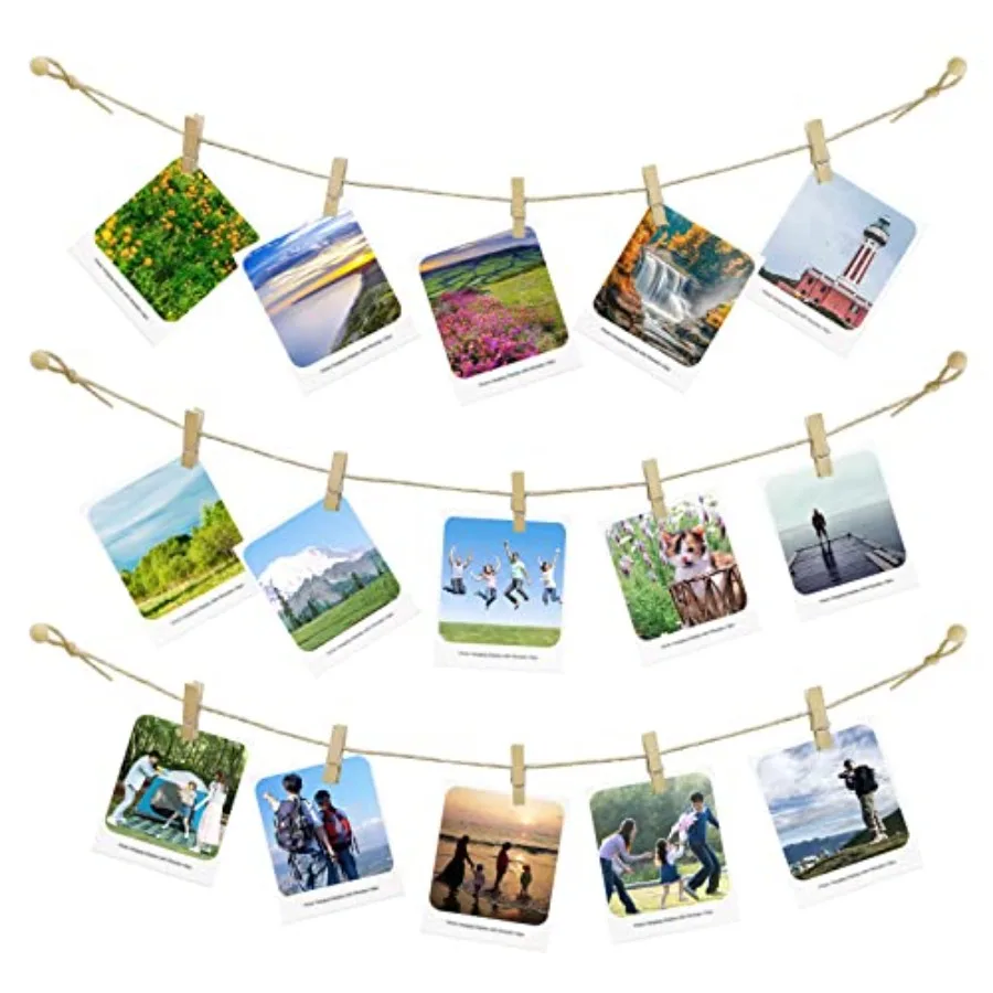 Photo Hanging Display with 50 Photo Clips, String Hanging Pictures Decor Wall Display, Clip Photo Holders for Hanging Artwork O