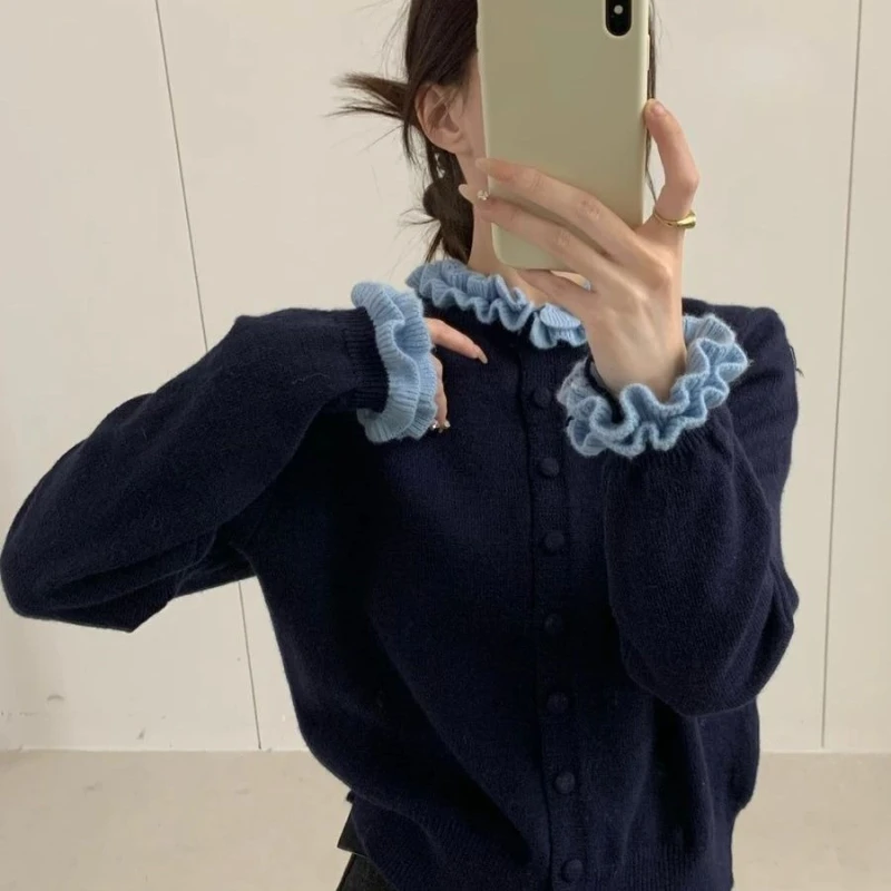 ديبتاون الحلو الكورية نمط البلوزات سترة أنيقة Kawaii رمادي سترة مشغولة من الصوف نمط Preppy الخريف الشتاء سترة جماليات #3