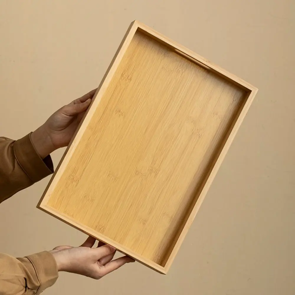 Decorate Tray Rectangular Bamboo Wooden Tray Walnut Color With Handle Food Storage Trays Tea Food Tray Home
