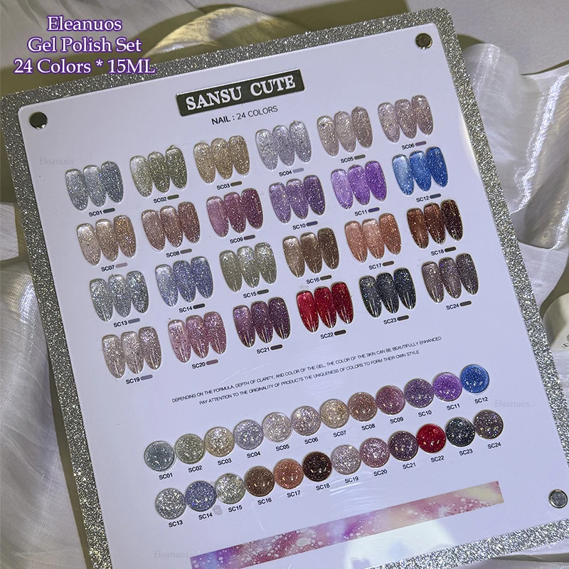 Eleanuos lascado olho de gato gel polimento 24 pçs misto clearcoat explosão espumante estrela rio olho de gato durável primer uv salão de beleza
