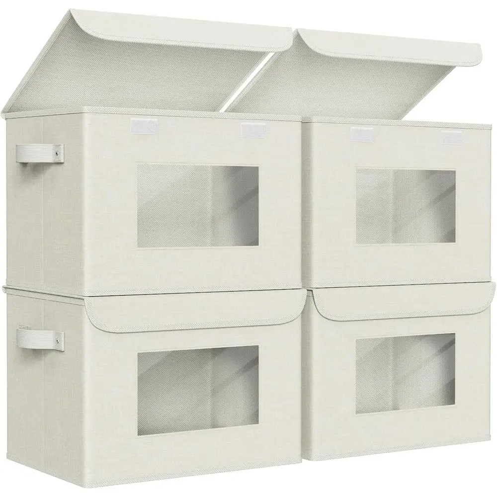 

Fabric Foldable Storage Boxes with Lids [4-Pack] Collapsible Storage Bins for Clothes Closet Organizers with Handles Storage Cub