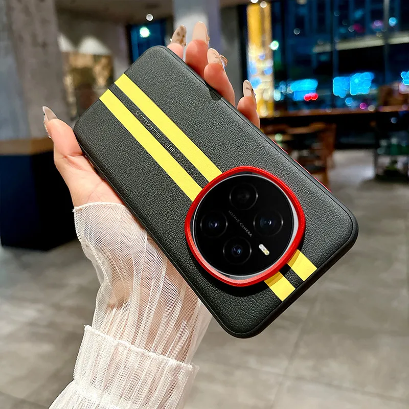 حافظة لهاتف Honor Magic 7، 7 Pro، 7 RSR، ELVEV، غطاء هاتف صلب من جلد البولي يوريثان ذو ملمس أصفر