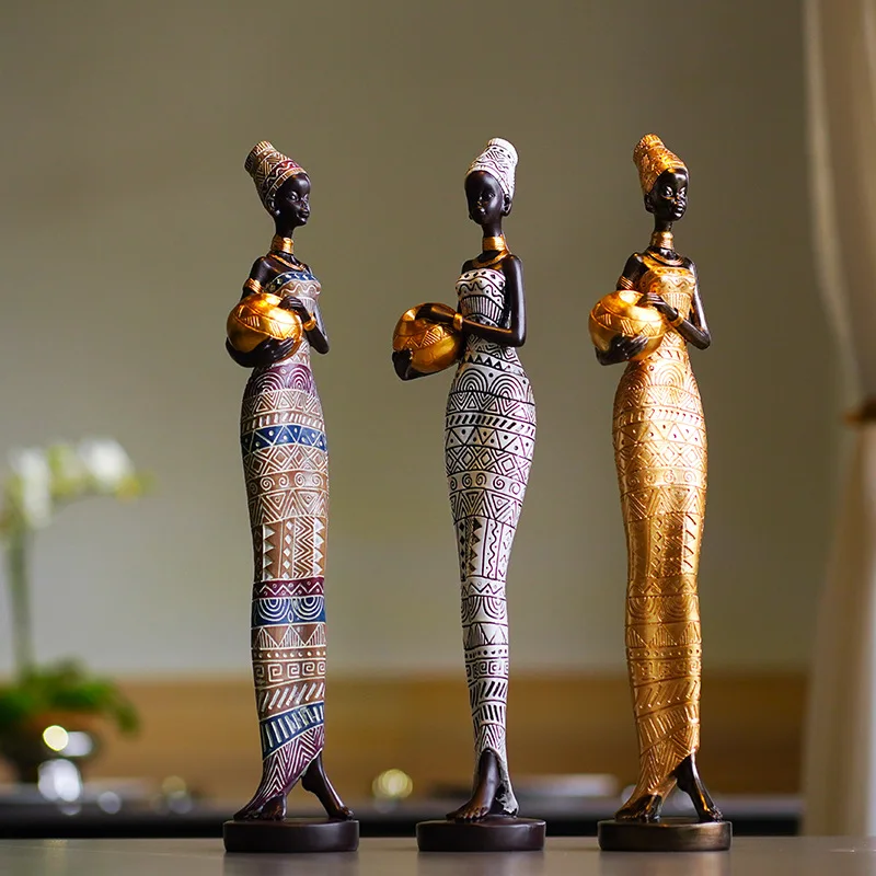 Vintage African Figurine Creative Statue Black Art Sculpture Resin Craft for Home Entrance Wine Cabinet TV Cabinet Study Desktop