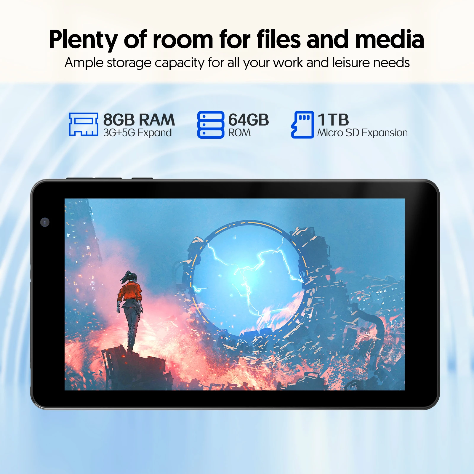 7-inch Android 14 tablet, 8GB (3g+5g memory expansion) RAM+64GB ROM, dual cameras, WiFi, Bluetooth, 3500 mAh battery