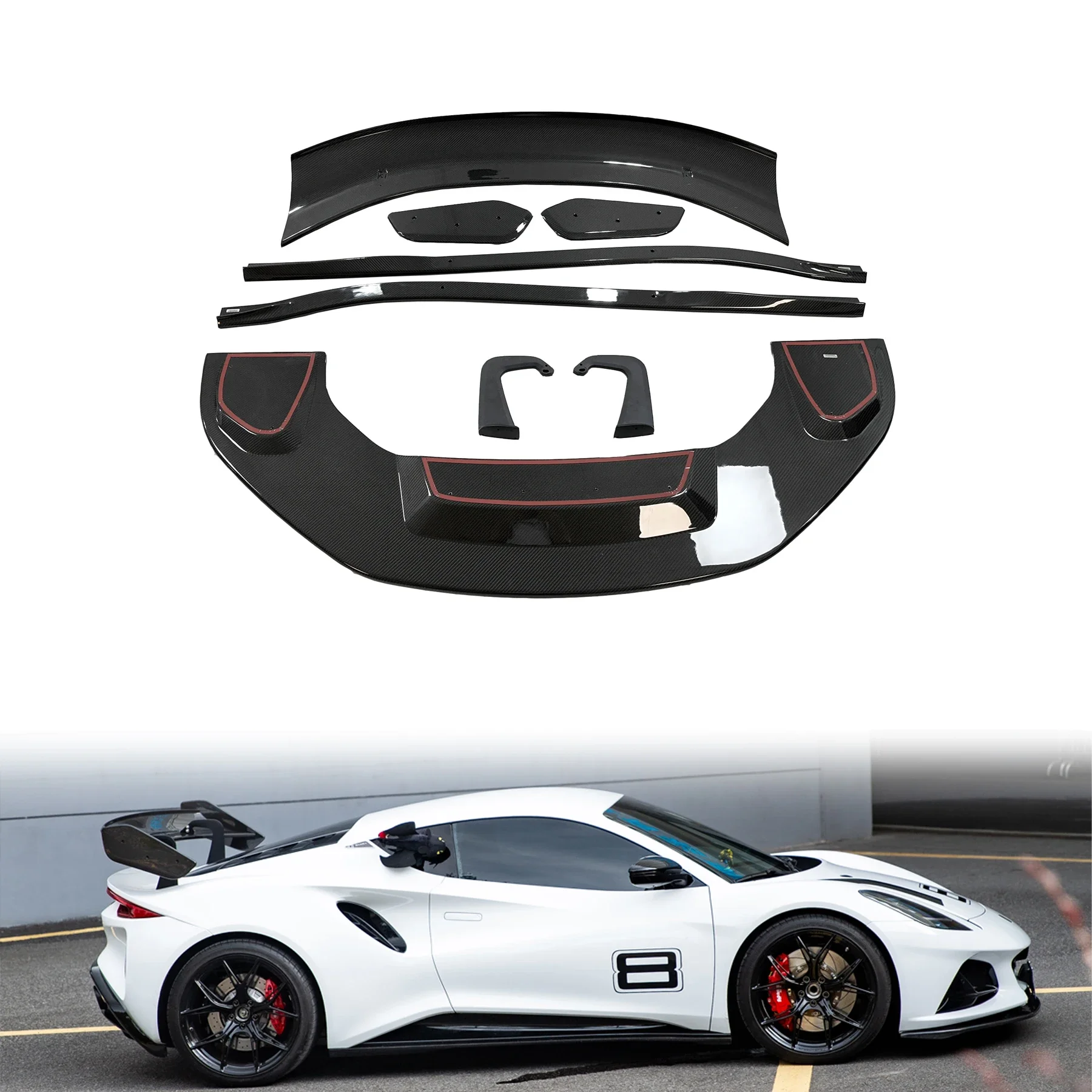 

Lotus Emira Automotive Accessories Dry Carbon Fiber Body Kits Front Lip Side Skirt Rear Wing For Lotus Emira Upgrades GT4