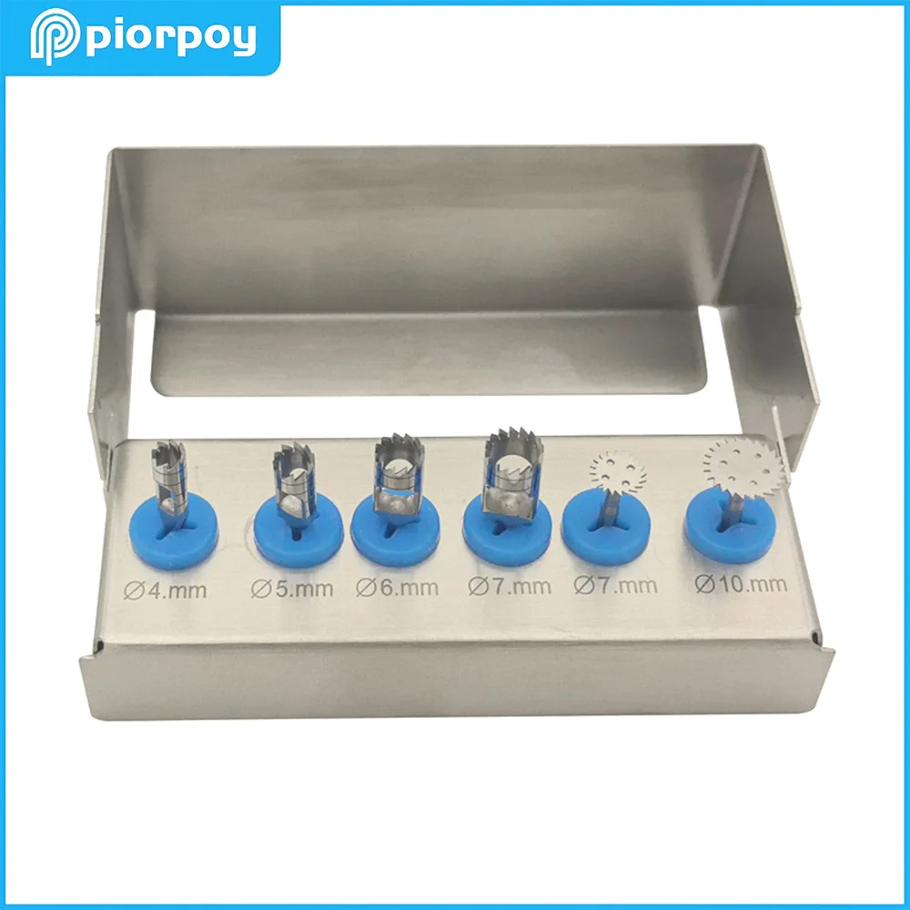 PIORPOY 6Pcs/Set Dental Implant Bur Drills Tissue Punch Stainless Steel Gingival Ring Cutter Saw Disk Dentistry Instrument Tools