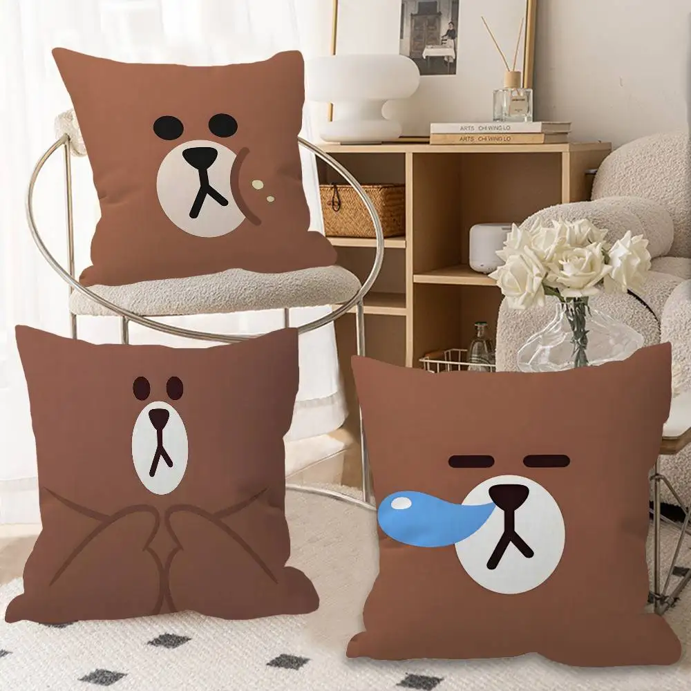 L-Lines F-Friends Brown Bear Pillow Cover for Bedroom Room and Living Room Sofa Decorative Cushion Cover