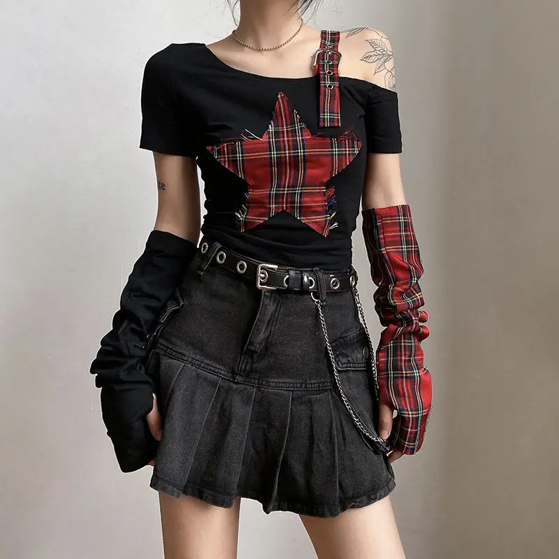 2024 Retro Vintage Women Y2k Tshirt Summer Arm Leg Style Tops 2000s Hot Girl Goth Punk Slim Fit Top Sexy Club Women Clothing