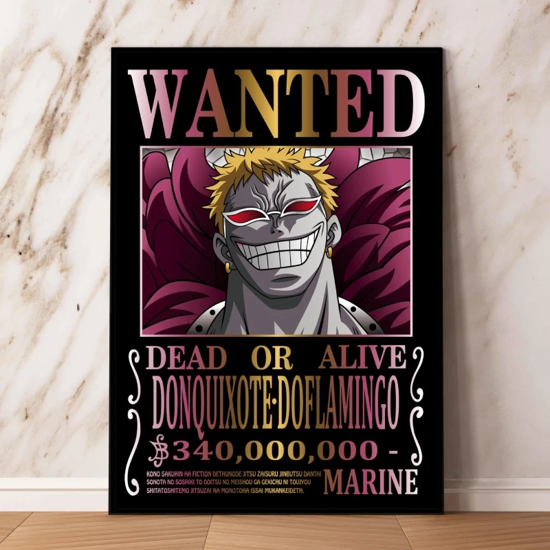 Canvas Painting One Piece Anime Figure Donquixote Doflamingo Monkey D Luffy WANTED HD Picture Suitable for Bedroom Decor Gifts