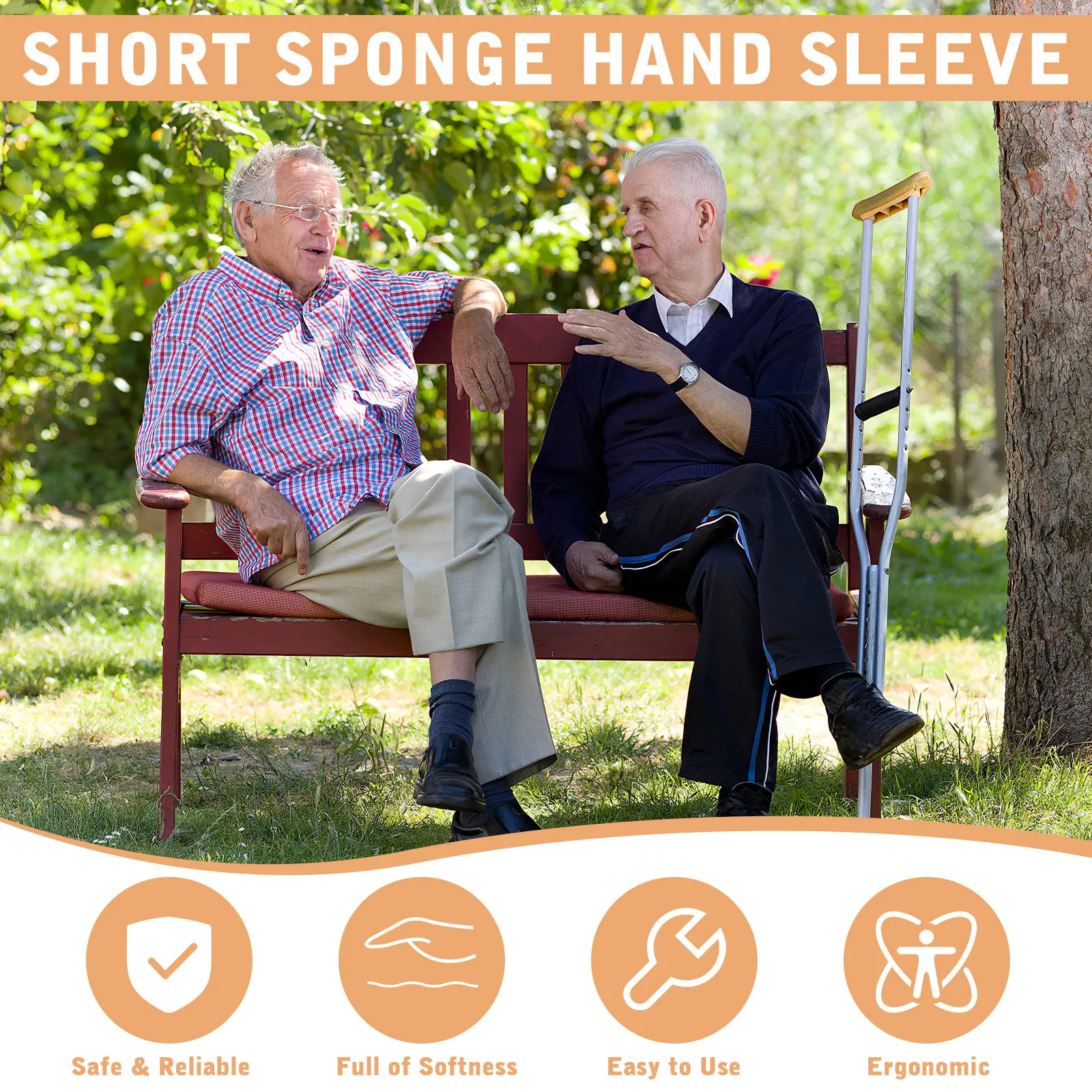 2Pcs Soft Cushioned Cane Handle Grips Ergonomic Non-Slip Walking Cane Grip Replacement for Crutches Seniors Mobility Aids Hand