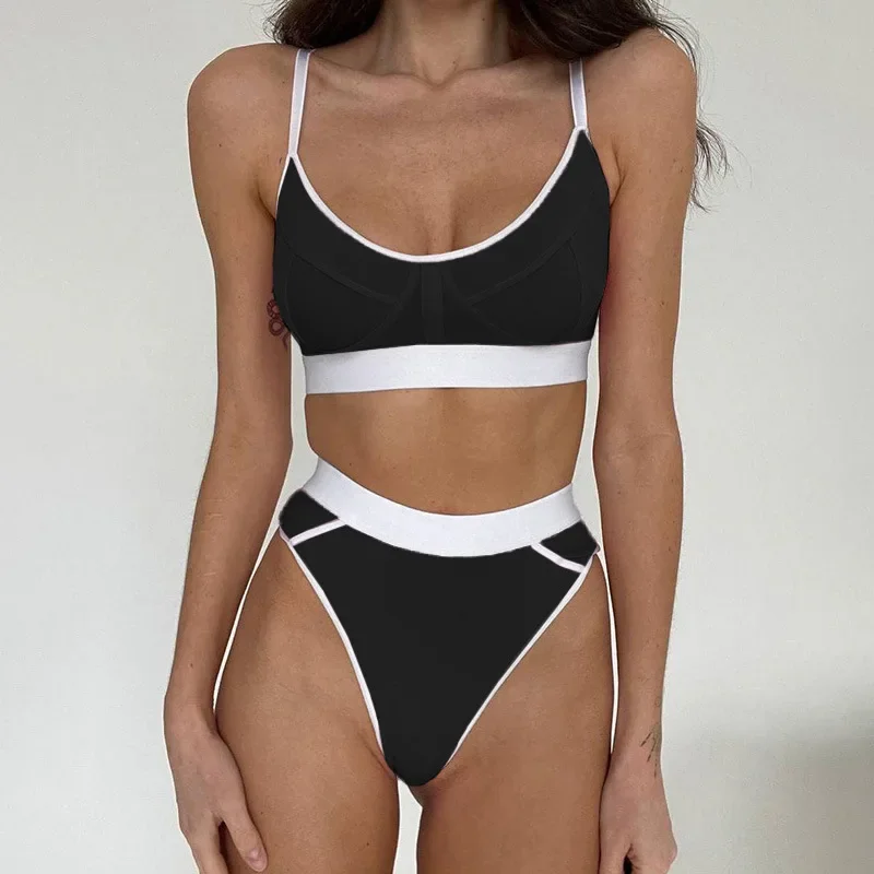 Cross-border Fashion European and American  Women's Clothing Casual Bikini Suit Letter Chapter Boy Contrasting Underwear Briefs
