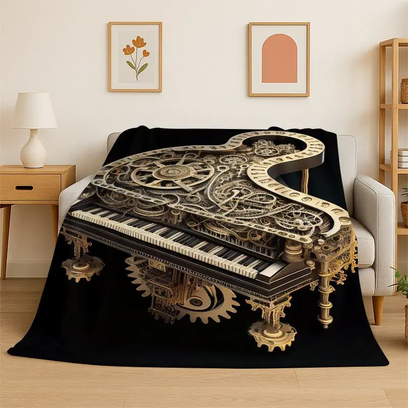Rhythm Piano Art Musical Note Keys Flannel Blanket Soft Throw Blanket for Bedroom Living Room Bed Travel Camping Picnic Nap Gift