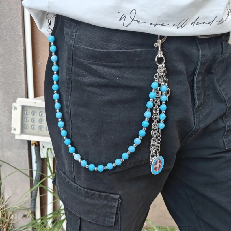 Retro Blue Pine Stone Combinatie Titanium Stalen Broekketting Mannen En Vrouwen Hip Hop Rock En Roll One's Taille Luxe Accessoires